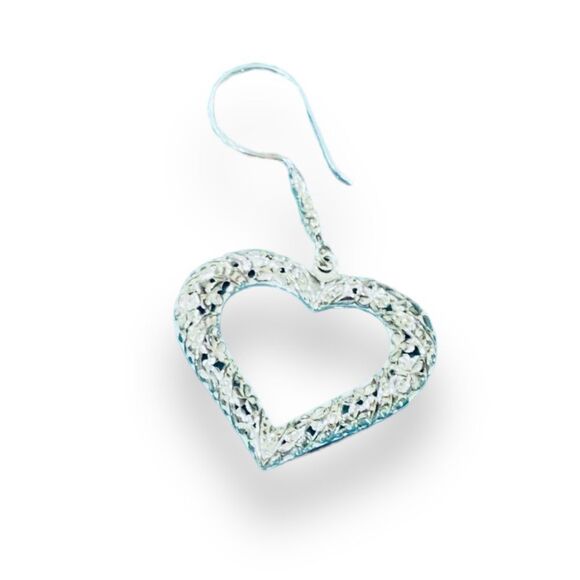 Sterling Silver Textured Open Hearts Filagree Dangle Earrings NEW - Picture 4 of 4